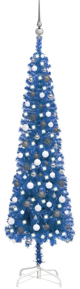 vidaXL Árvore de Natal pré-iluminada fina com bolas 210 cm azul