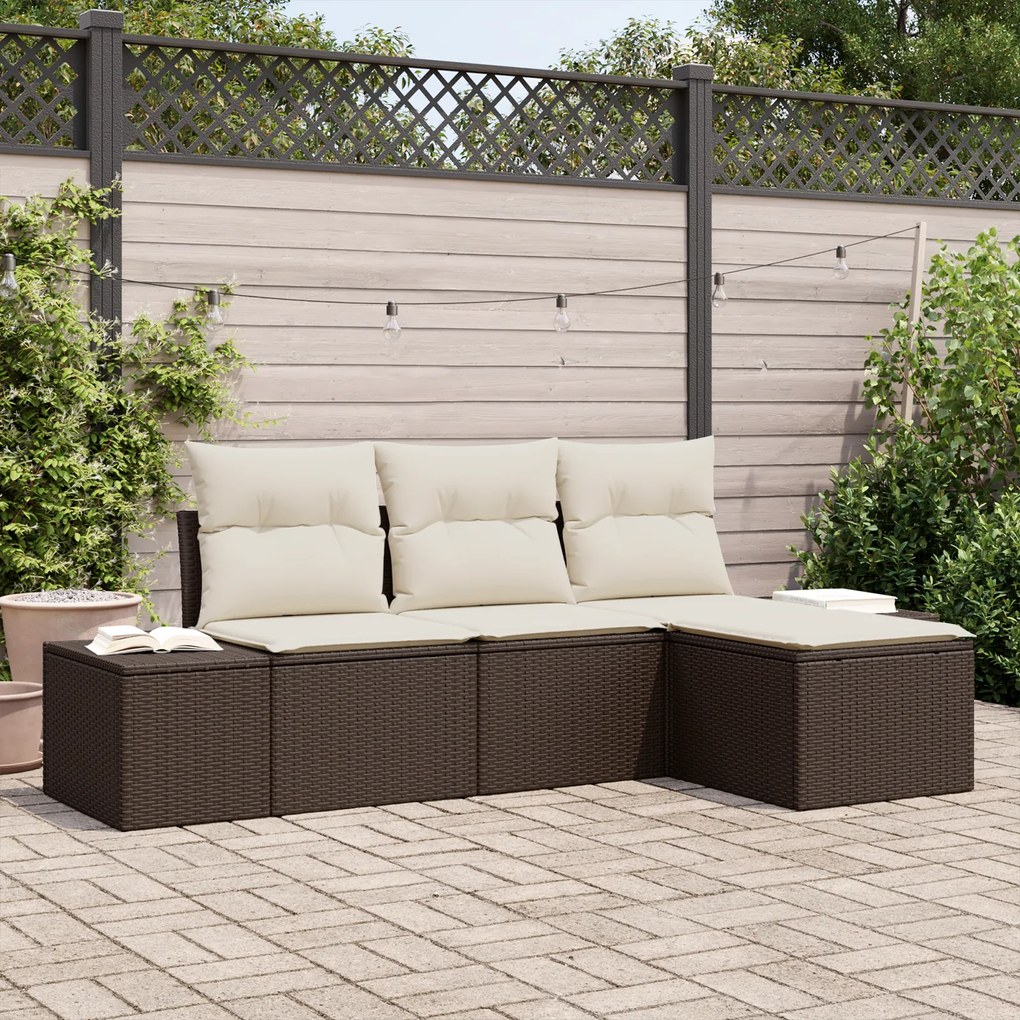Conjunto de Sofá de Jardim com Almofadas Rattan Poly Castanho