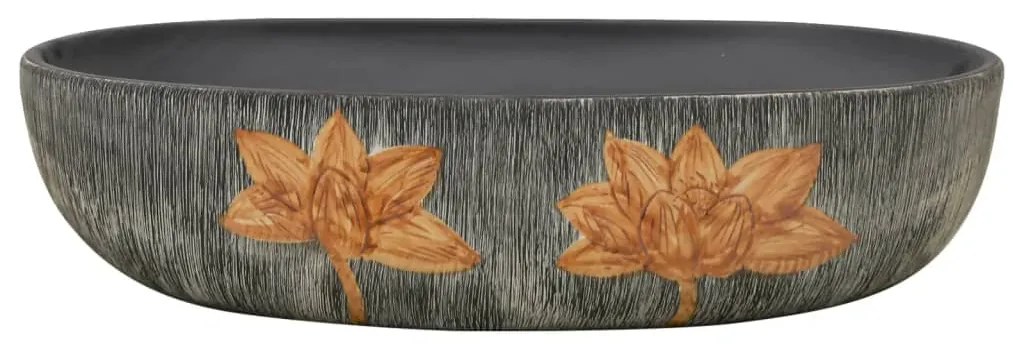 Lavatório de bancada oval 59x40x14 cm cerâmica cinza e preto