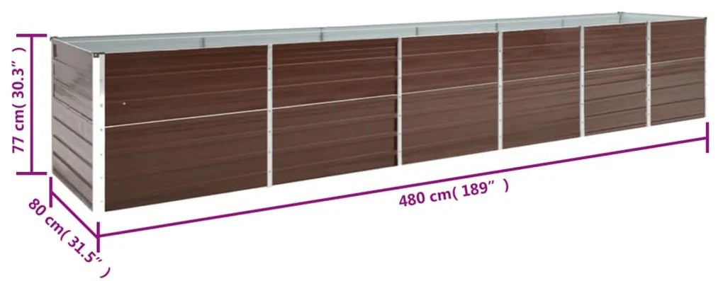 Canteiro elevado de jardim 480x80x77cm aço galvanizado castanho