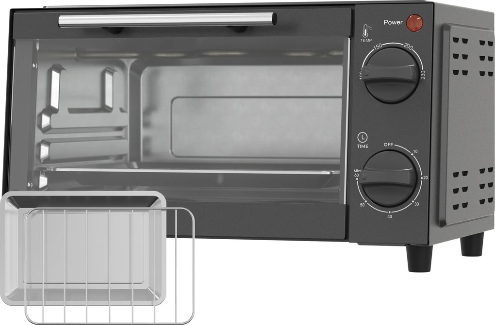 Mini Forno Elétrico 9 L de Bancada 750 W com Temperatura Ajustável e Temporizador 35x24,6x20 cm Cinza