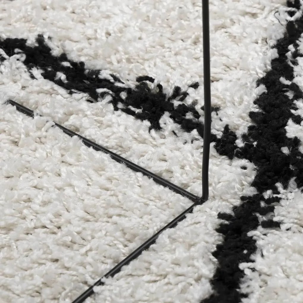 Tapete shaggy de pelo alto 140x200 cm cor creme e preto