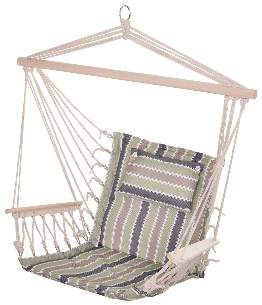 Cadeira de rede suspensa listrada com almofada encosto apoio de cabeça 100x106 cm máx. 105 kg