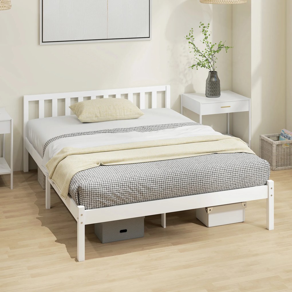 Estrutura de cama em madeira maciça 140x190 cm (COLCHÃO NÃO INCLUIDO), cama individual com cabeceira e base de ripas resistente, para crianças e adult