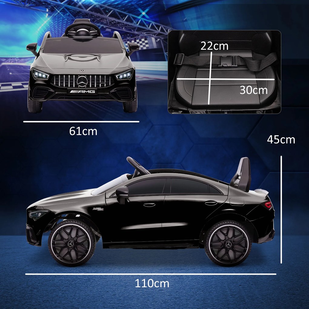 Carro Elétrico para Crianças Carro Mercedes AMG CLA 45 com Bateria 12V  Faróis LED Buzina e Música 110x61x45 cm Preto