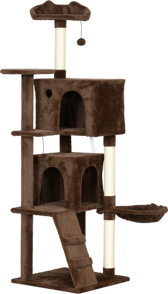 PawHut Arranhador para Gatos com Múltiplas Plataformas Cama 2 Cavernas Rede Escada Postes de Sisal 48x48x160 cm Marrom | Aosom Portugal