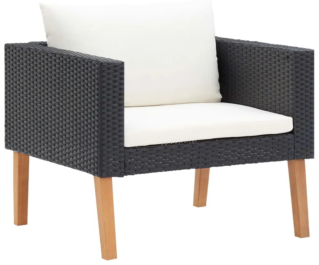 4 pcs conjunto lounge de jardim c/ almofadões vime PE preto