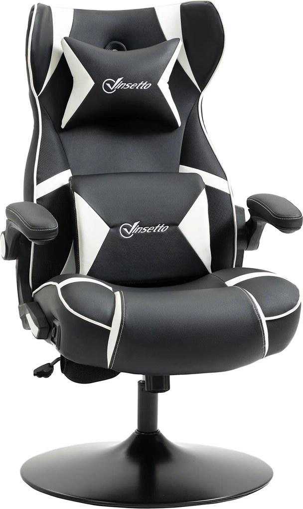 Vinsetto Poltrona Gamer, Cadeira Gamer, alto-falantes integrados, encosto reclinável, preto+branco, 69 x 73 x 118cm | Aosom Portugal
