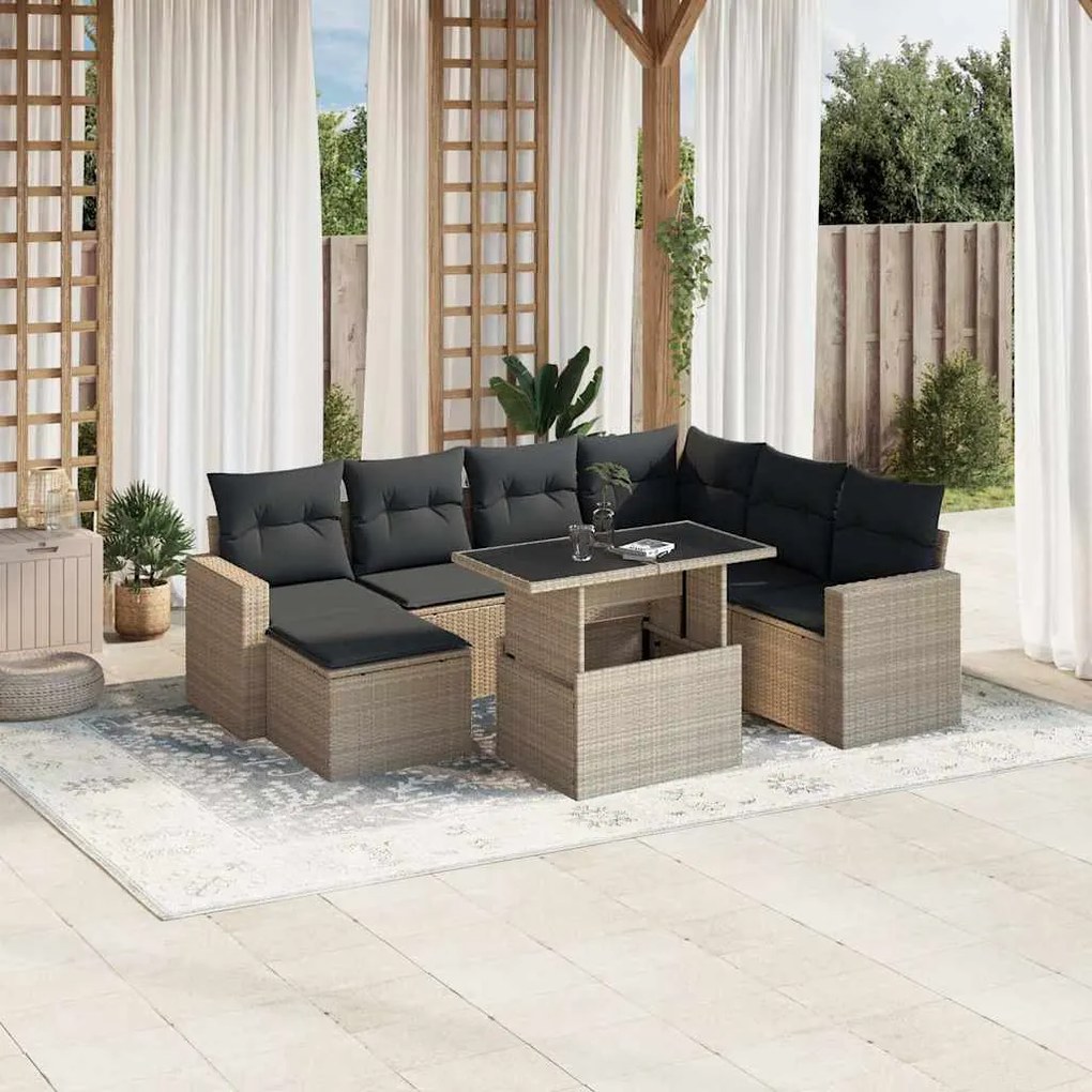 vidaXL 8 pcs conj. sofás jardim c/ almofadões vime PE cinzento-claro