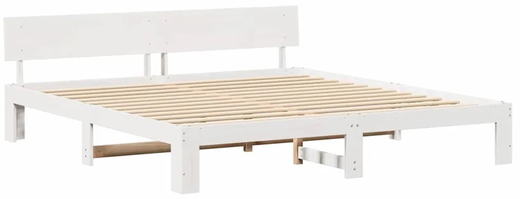 Estrutura de Cama com Cabeceira Branca 200x200 cm Madeira de Pinho Mac