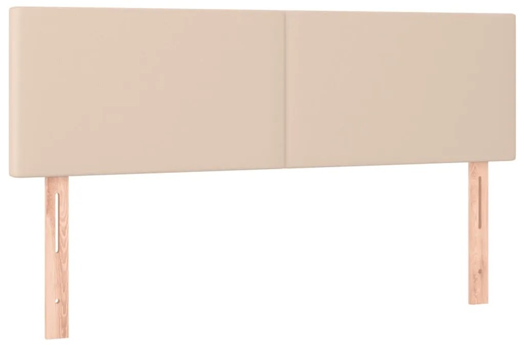 Cama box spring c/colchão/LED 140x190cm couro artif. cappuccino