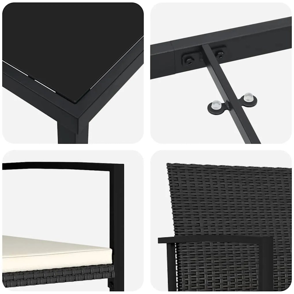 Conjunto de Jantar de Jardim com 7 Peças em Poli Rattan Preto