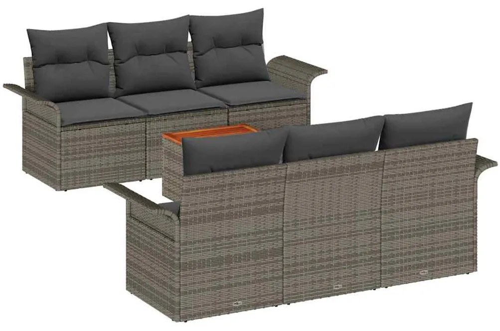 Conjunto de Sofá de Jardim com 7 Peças e Almofadas Cinzas em Rattan Si