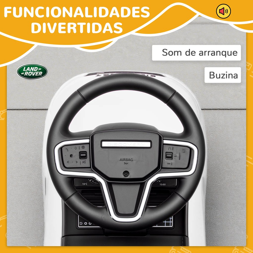 Carro Andador para Crianças  com Licença de Land Rover com Armazenamento Buzina Sons de Motor 65,5x28x42 cm Branco