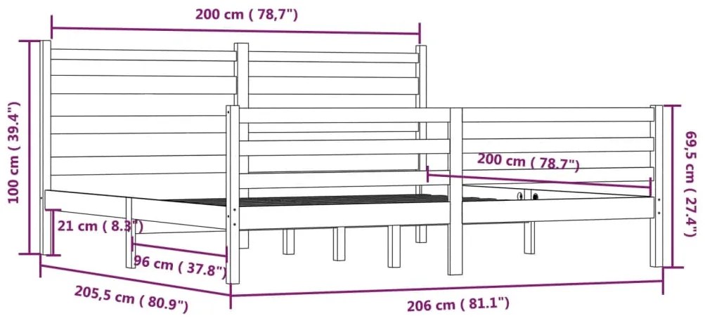 Estrutura de cama 200x200 cm pinho maciço branco