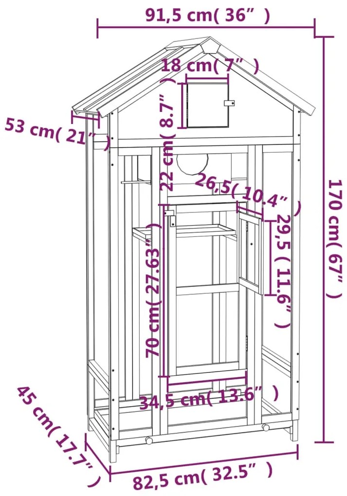 Gaiola para pássaros 91,5x53x170 cm pinho maciço castanho