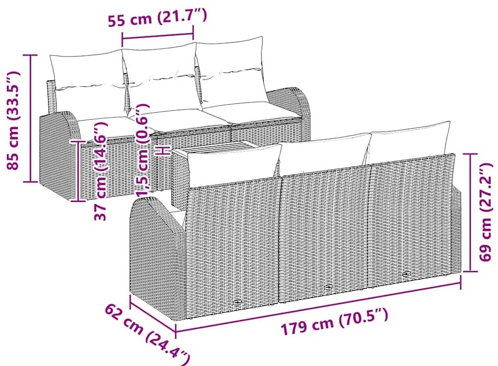 Conjunto de Sofá Jardim 7 Peças com Almofadas Bege Rattan Acácia