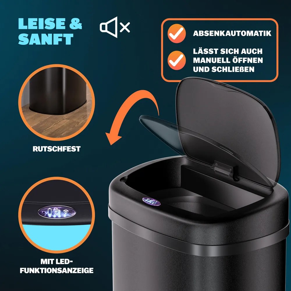 Caixote do lixo com sensor em aço inoxidável  50L preto