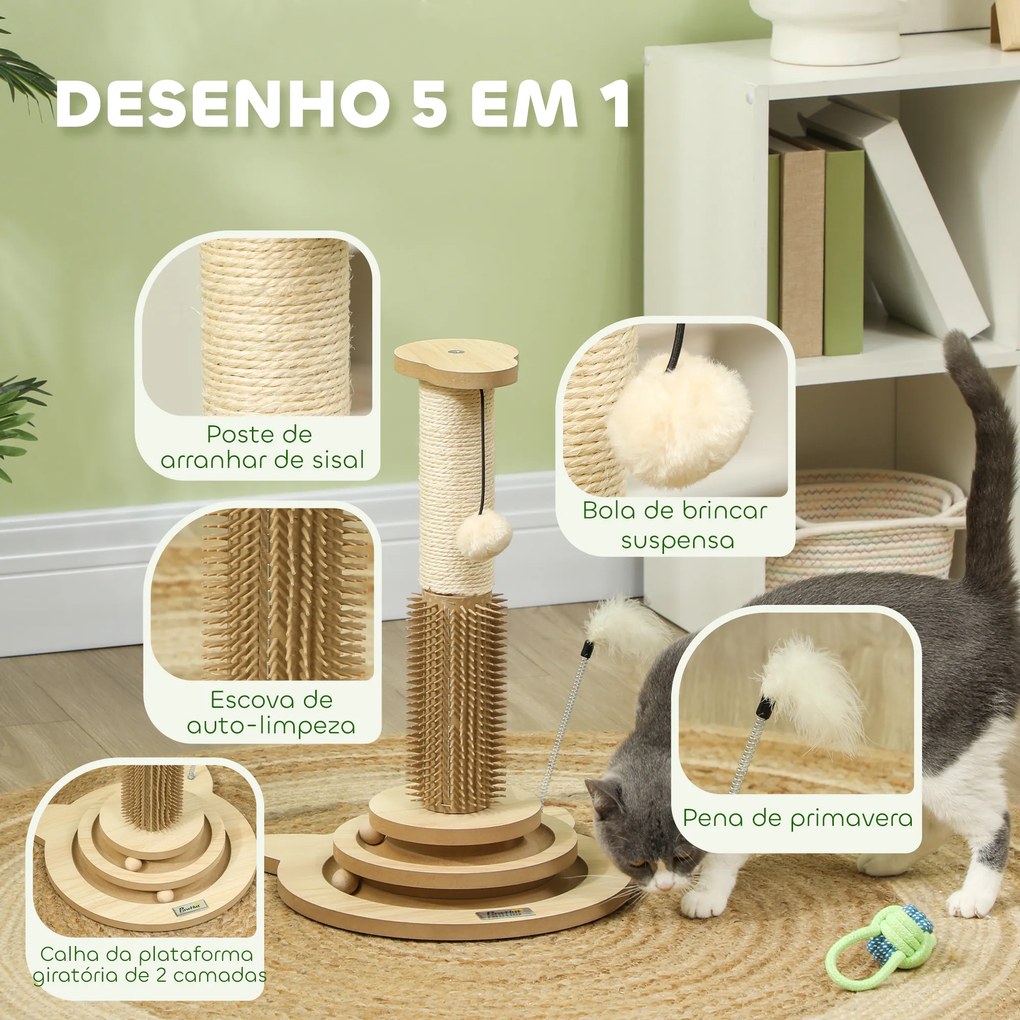 Arranhador para Gatos 49 cm Mini Arranhador para Gatos com Poste de Sisal com Pena e Bola de Brincar 32x32x49 cm Carvalho