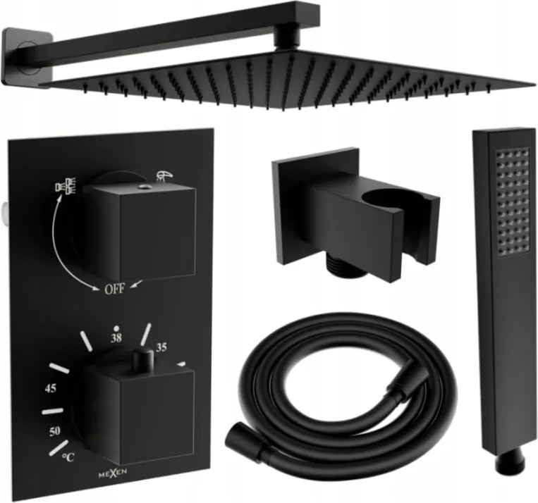 Mexen Cube DR02 conjunto de duche embutido com chuveiro de 25 cm, preto - 77502DR0225-70