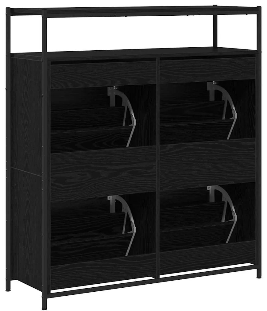 Gabinete de Sapatos com 4 Gavetas Basculantes Carvalho Preto 100x34x11