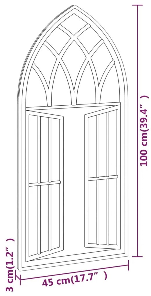 Espelho de jardim p/ uso exterior ferro 100x45 cm preto