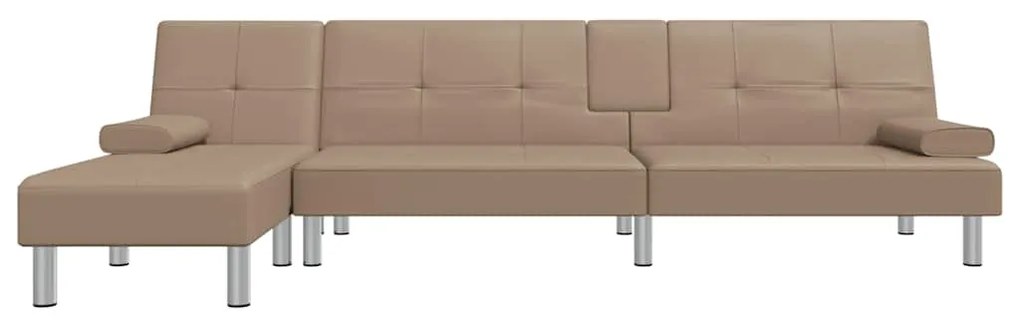 Sofá-cama em forma de L 255x140x70 cm couro artif. cappuccino