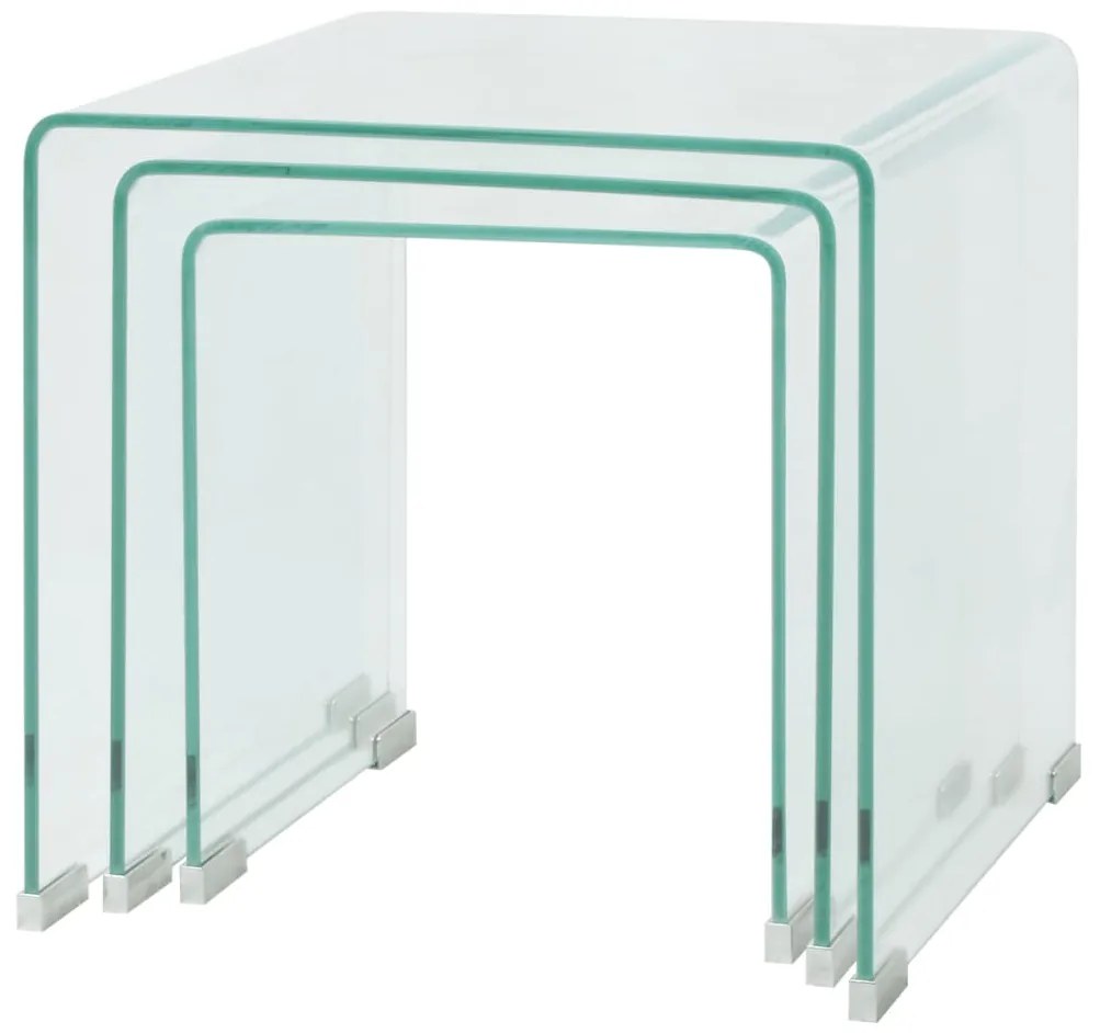 Conjunto mesas de encastrar 3 pcs vidro temperado transparente