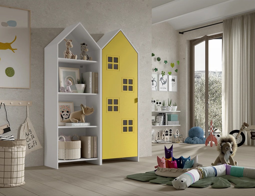 Conjunto 1 armario Guarda Roupa infantil + estante infantil coleção CASAMI Branco e Amarelo