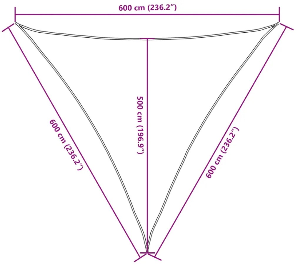 Para-sol estilo vela tecido oxford triangular 6x6x6 m creme