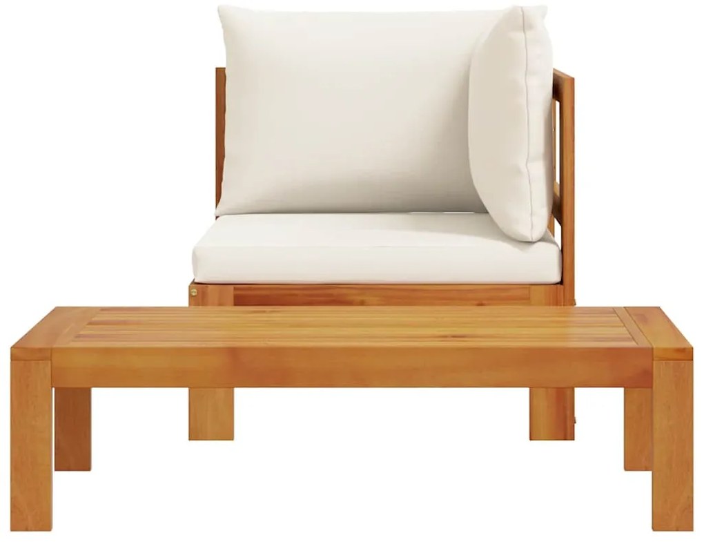 2 pcs conjunto de sofás de jardim c/ almofadões acácia maciça
