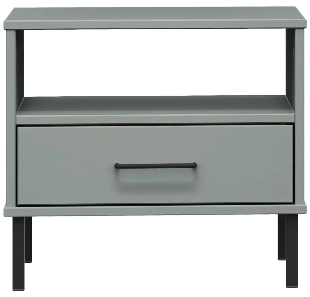 Mesa cabeceira c/ pernas de metal pinho maciço OSLO cinzento