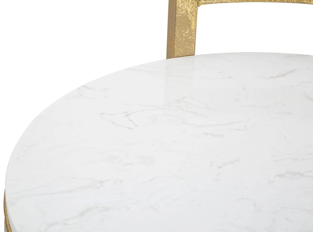 MESA DE APOIO REDONDA EM MÁRMORE 40X43X50 CM DOURADO E BRANCO