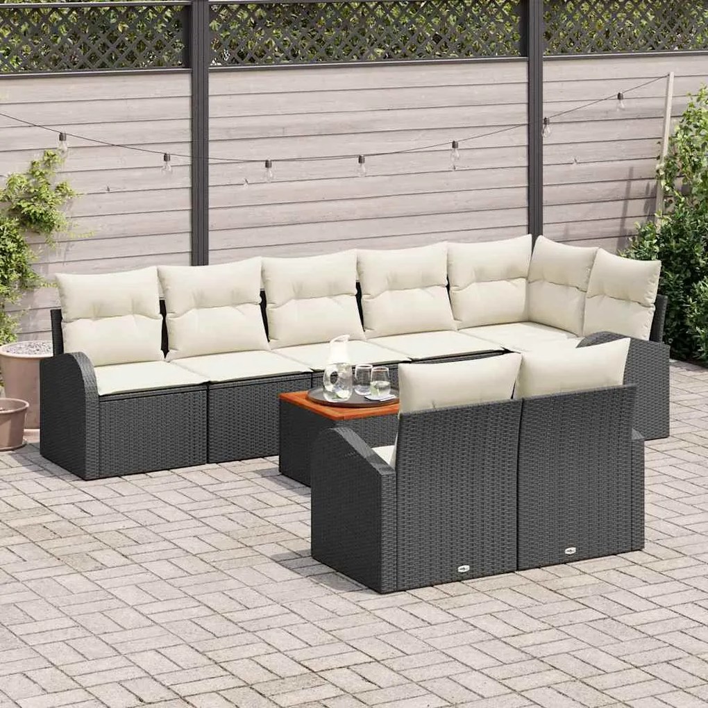 Conjunto de Sofá Jardim de 9 Peças com Almofadas Preto Polirattan Acác