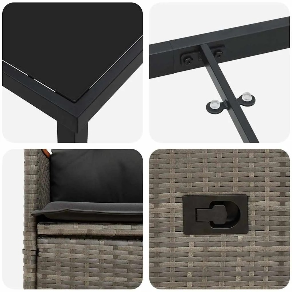 Conjunto de Jantar de Jardim 7 Peças com Almofadas Rattan Poly Cinza