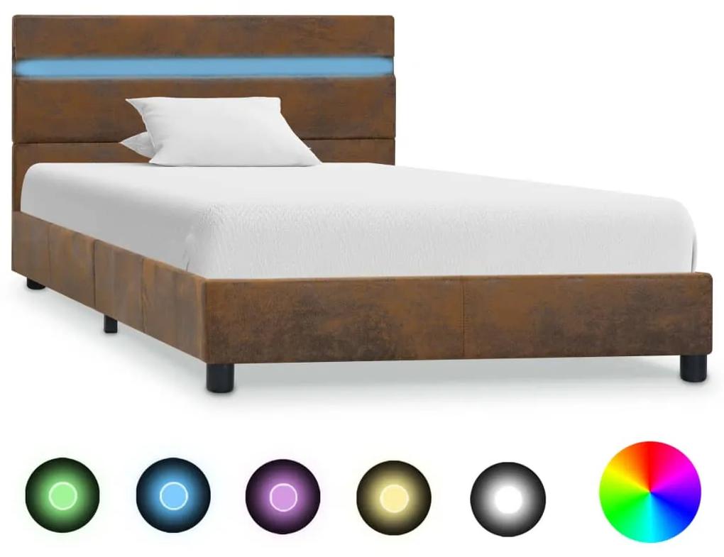 Estrutura de cama com LED 90x200 cm tecido castanho