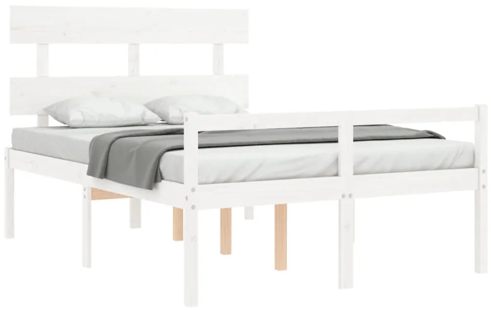 Estrutura de cama com cabeceira 140x190cm madeira maciça branco