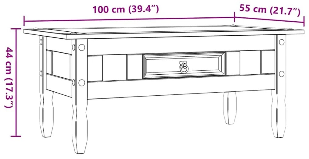 Mesa de centro Corona pinho mexicano 100x55x44 cm branco