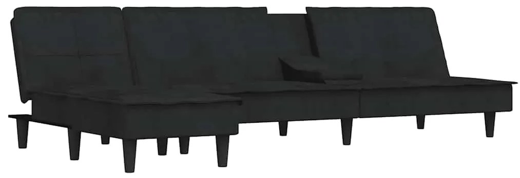 Sofá-cama em forma de L 255x140x70 cm veludo preto