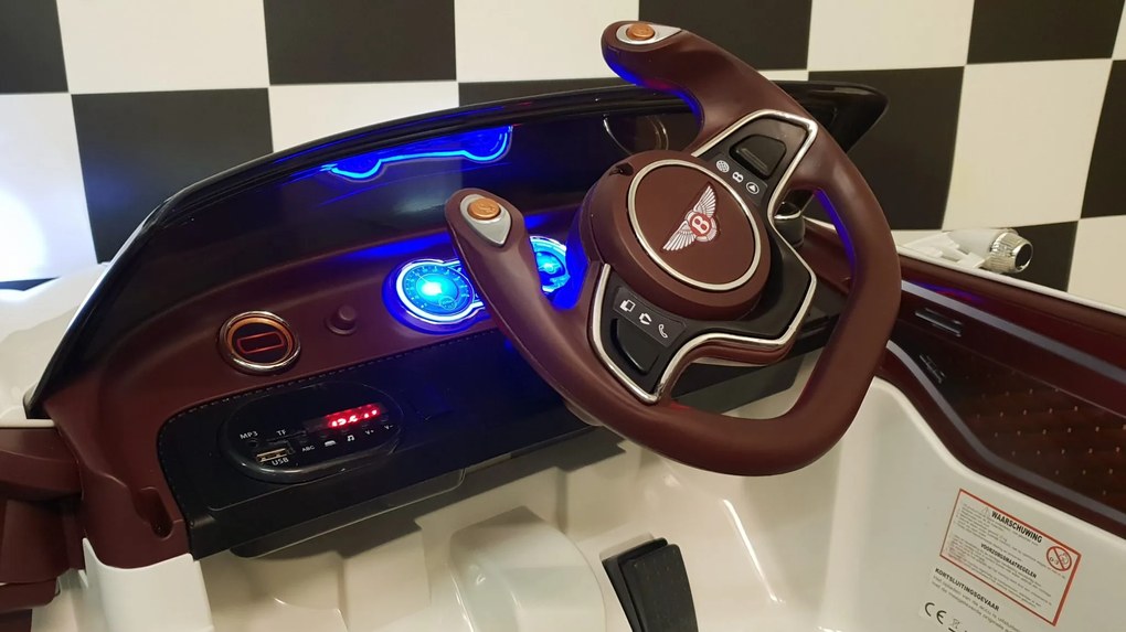 Carro eletrico infantil 12V Bentley EXP , pneus Borracha, Assento de couro, Controlo Remoto Branco