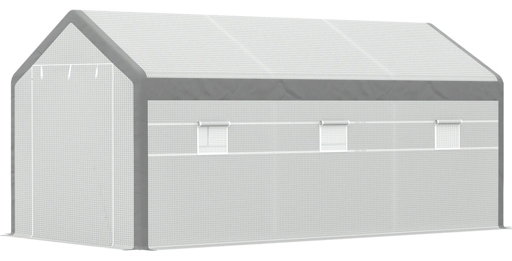 Outsunny Estufa Jardim Estufa de Exterior com 2 portas e 6 Janelas Enrolaveis para Cultivo de Plantas e Verduras 600x300x280 cm Branco | Aosom Portugal