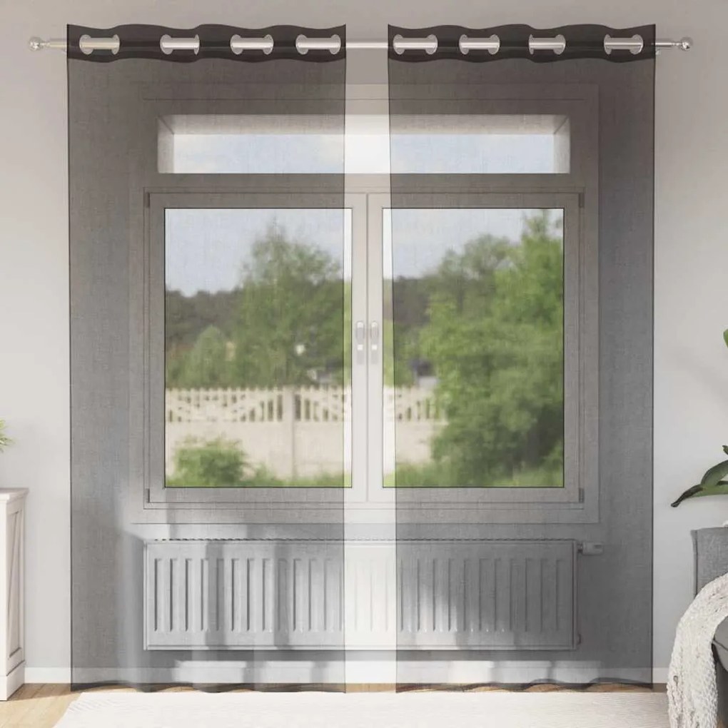 Cortinas de voile com ilhós 2 pcs preto 140x225 cm