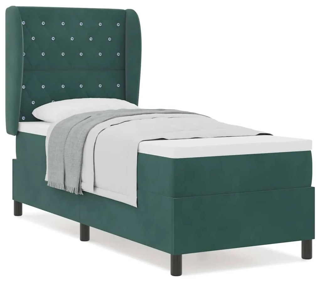Cama Box com Colchão Verde Escuro 80 x 200 cm em Veludo