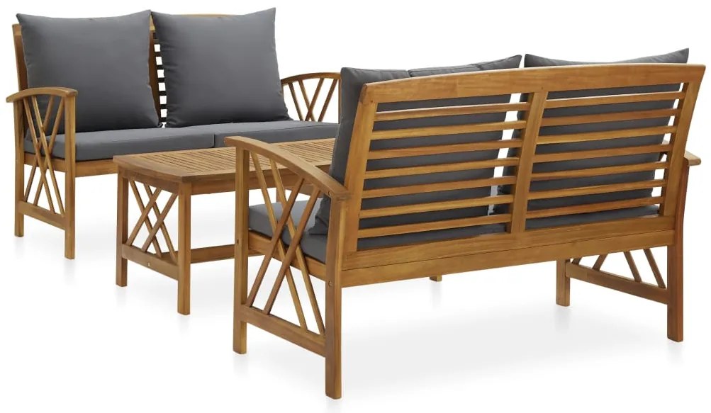 3 pcs conjunto lounge de jardim c/ almofadões acácia maciça