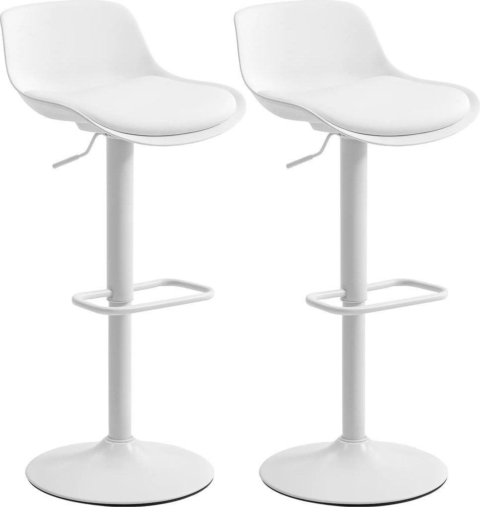 Conjunto de 2 bancos de bar, bancos altos de cozinha com assento giratório e altura ajustável, 43 x 45 x 100 cm, branco