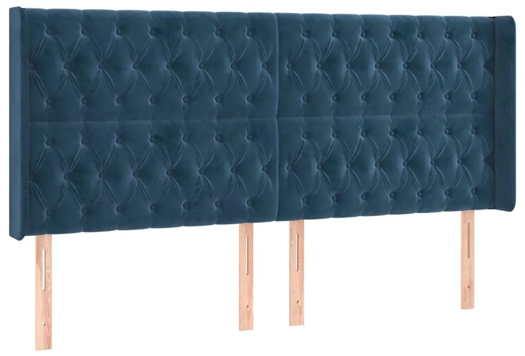 Cabeceira cama c/ luzes LED veludo 183x16x118/128cm azul-escuro