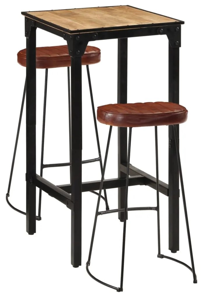 vidaXL 3 pcs conj. de bar madeira de mangueira áspera maciça e metal