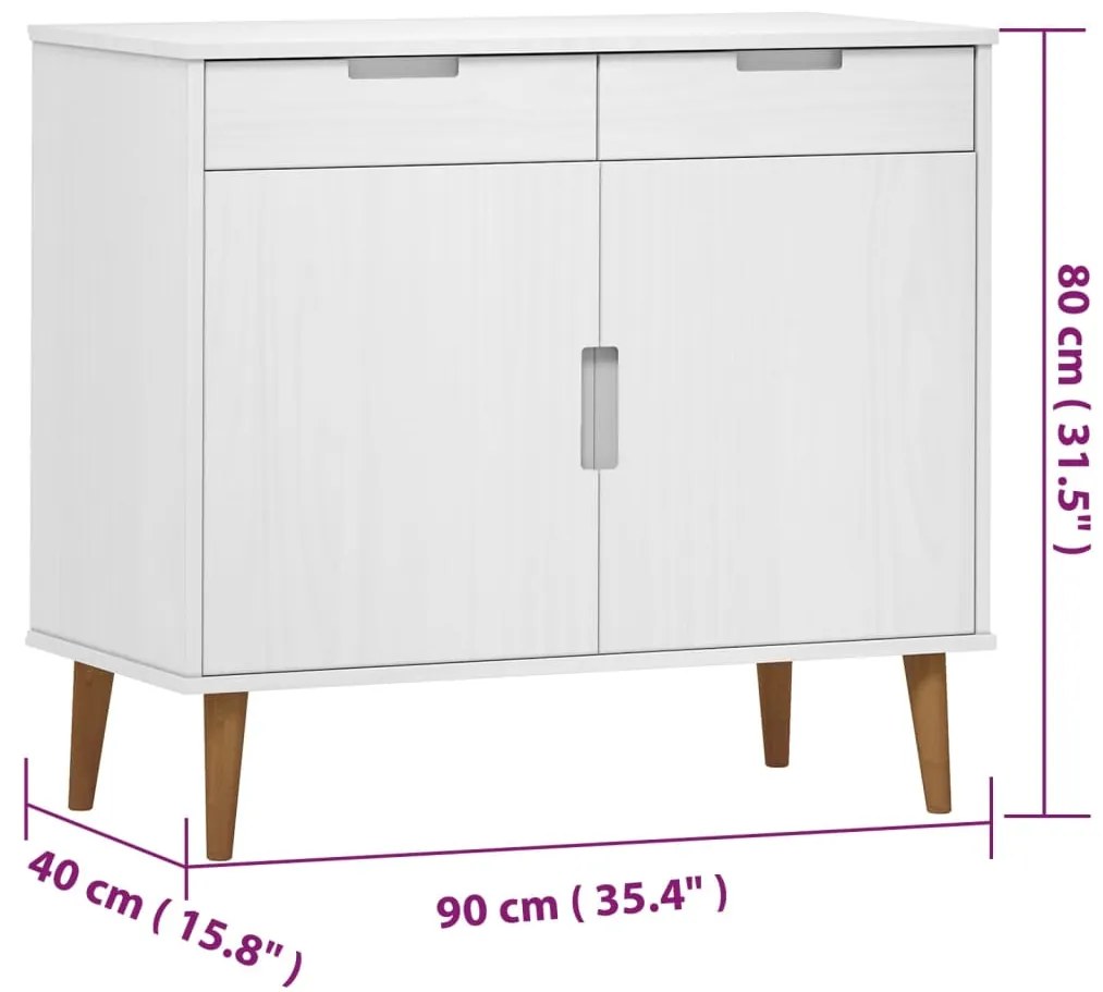 Aparador MOLDE 90x40x80 cm pinho maciço branco