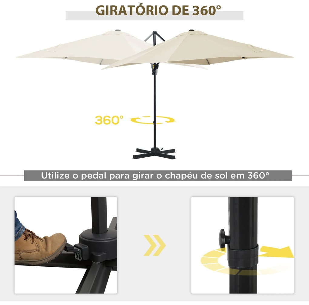 Chapéu de Sol de Jardim 245x245x245 cm Chapéu de Sol Excêntrico com Rotação 360° Inclinação de 5 Níveis com Manivela e Ventilação para Pátio Terraço C