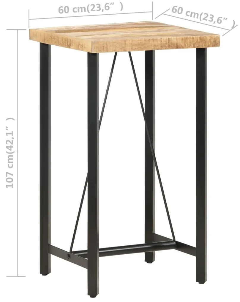 Mesa de bar 60x60x107 cm madeira de mangueira áspera